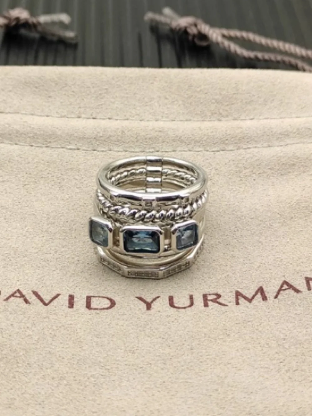 David Yurman Sterling Silver Stack Ring Set with Blue Gemstones